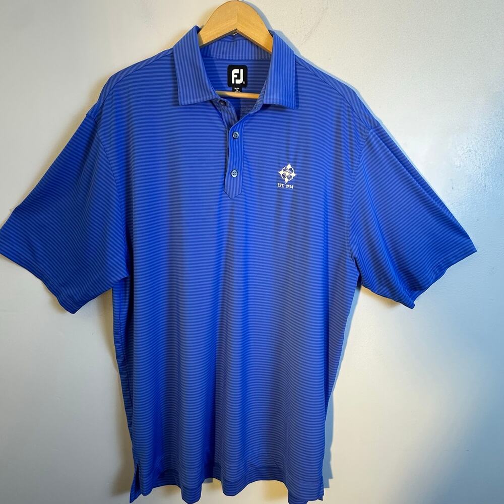 FootJoy Men's XL Golf Polo Shirt Blue Striped Rock Hill Country Club Fits Big